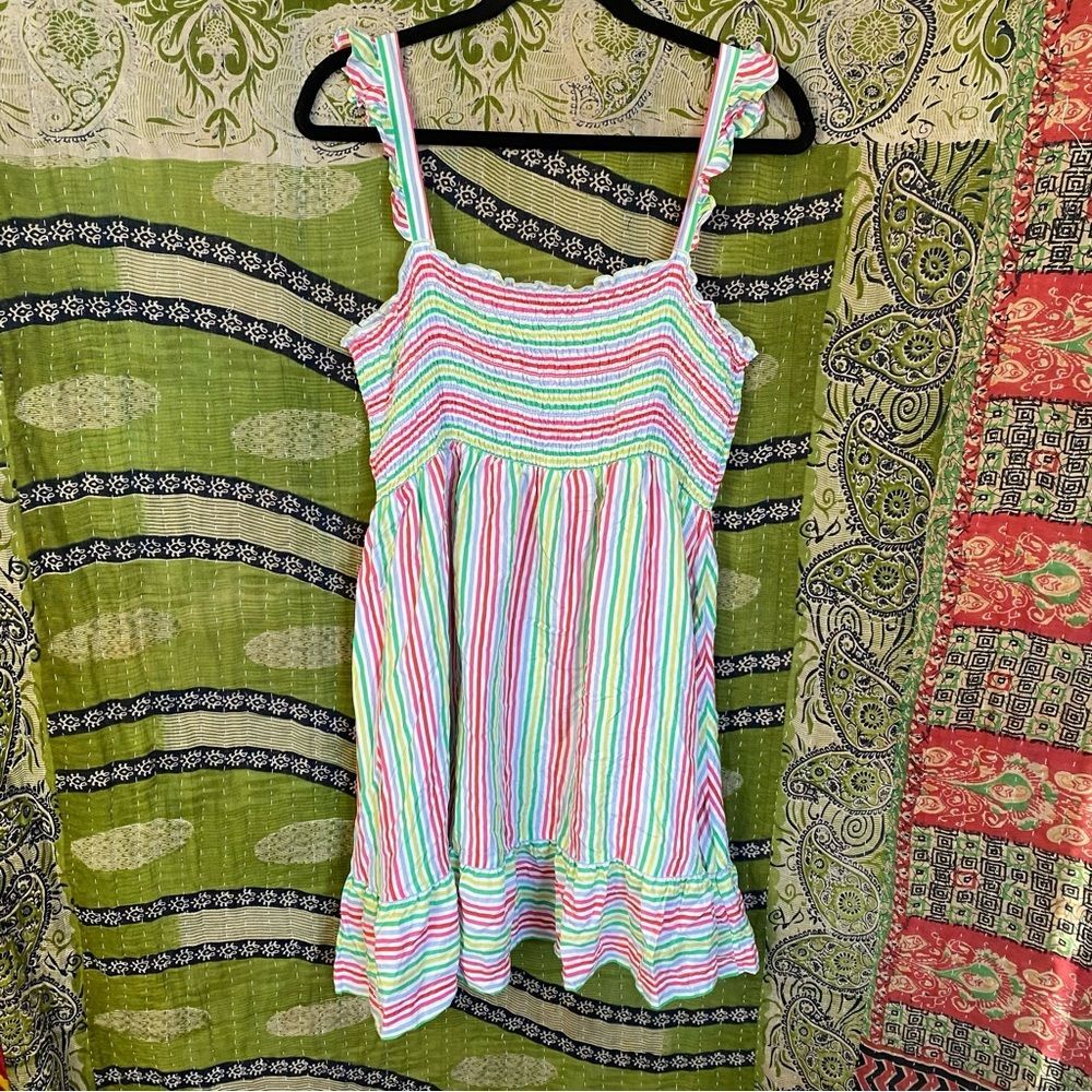 90s Victoria’s Secret Silk Candystriper Smocked Mini Sun Dress Size Extra Large